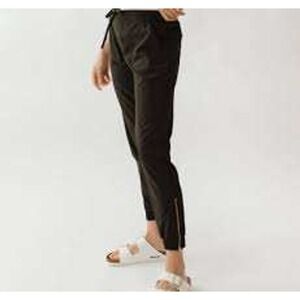 Albion Jetsetters Black Jogger Pants Gold Zipper Ankle Drawstring Waist Womens M